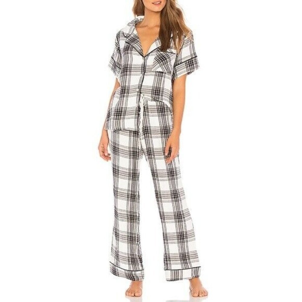 Plush Womens XSMALL White Black Plaid Short‎ Sleeve
